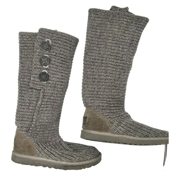 UGG Shoes Ugg Classic Cardy Boots Gray Knit Wool Acrylic Blend Foldable 7 Poshmark